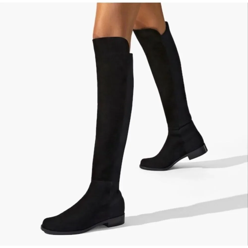 STUART WEITZMAN Black Suede 5050 Over The Knee Boots Size 8.5 Flat Block Heel